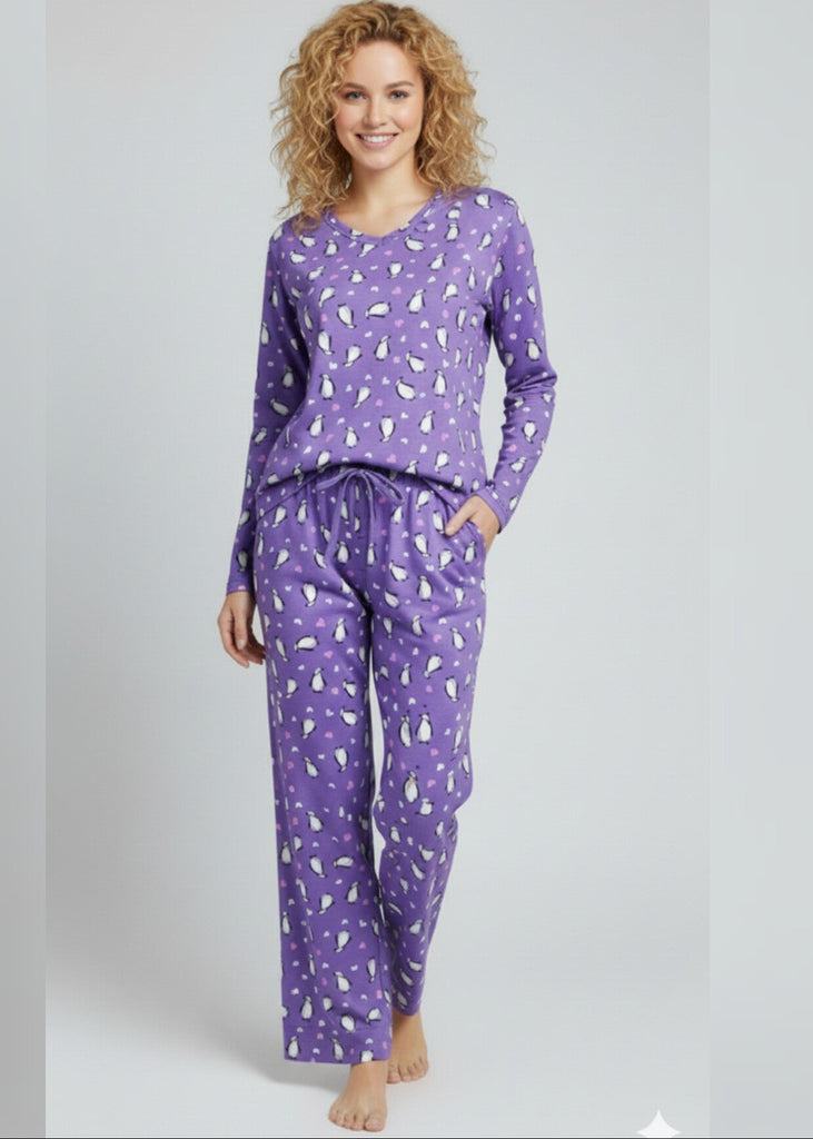 Wide Leg Pyjamas with Penguin Print