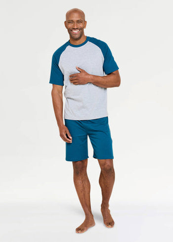 Men's Raglan Sleeve Loungewear Set – Two-Tone Tee and Shorts
