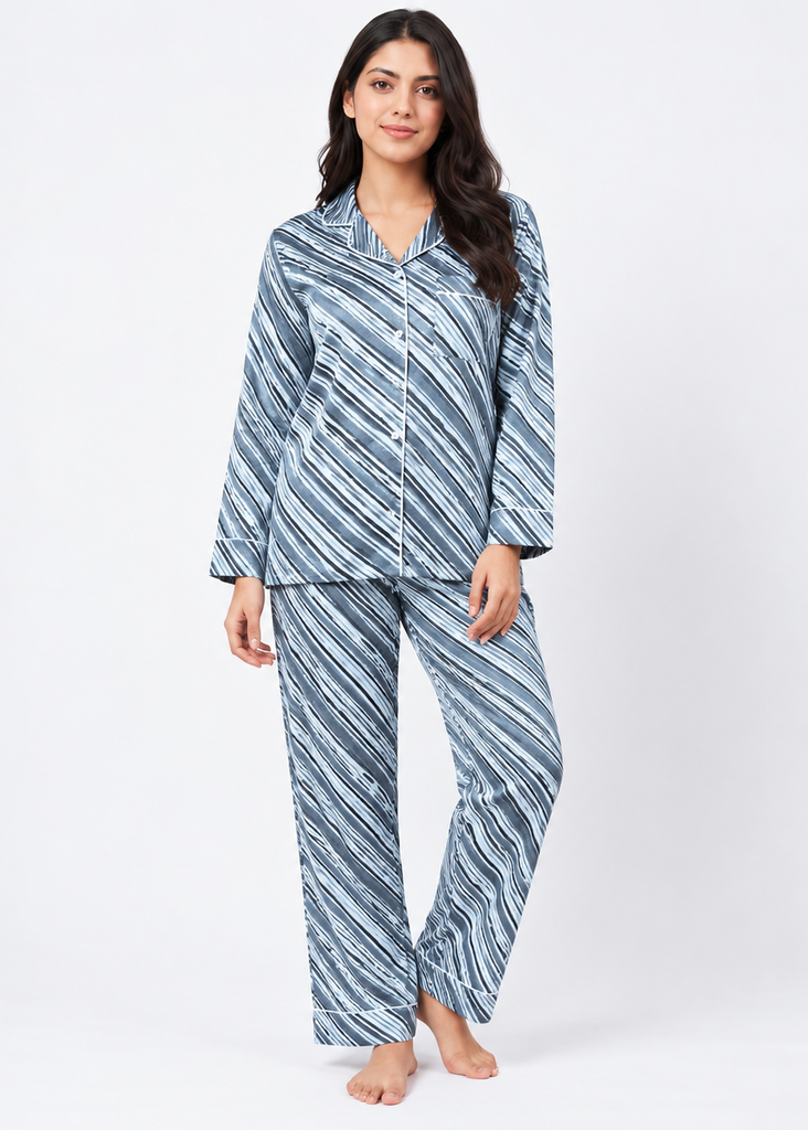 Abstract Stripe Button-Down Pajama Set