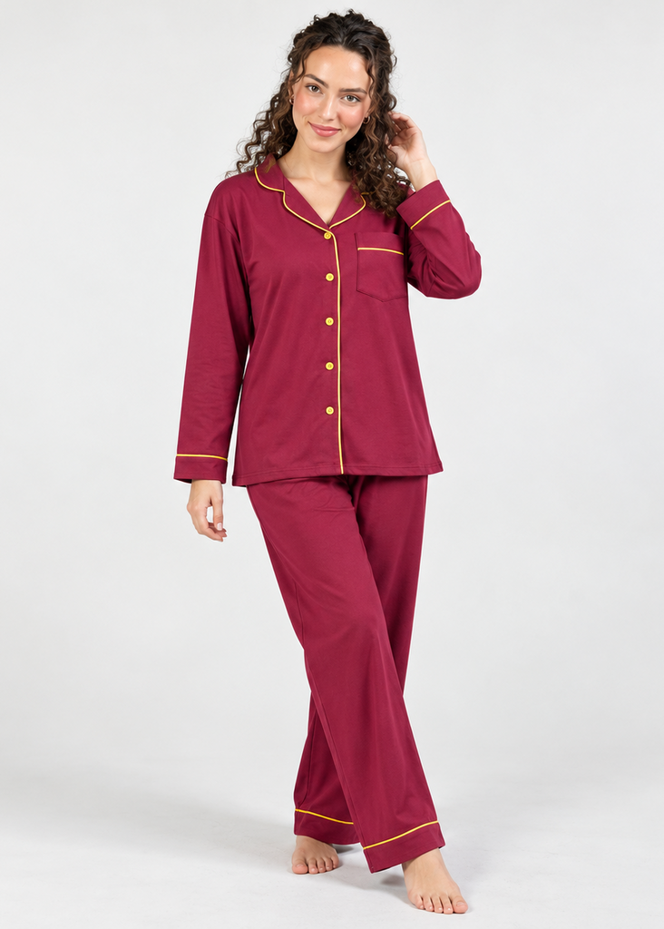 Soft Fleece Pajama Suit with Contrast Piping