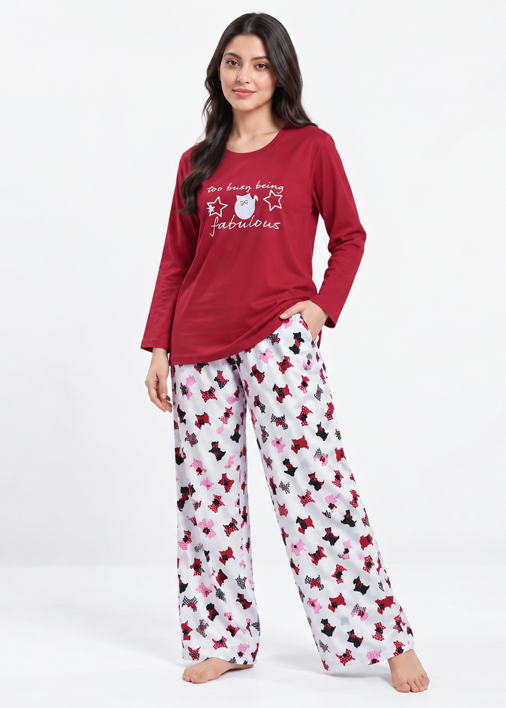 Wide Leg Pajamas with Cute Print