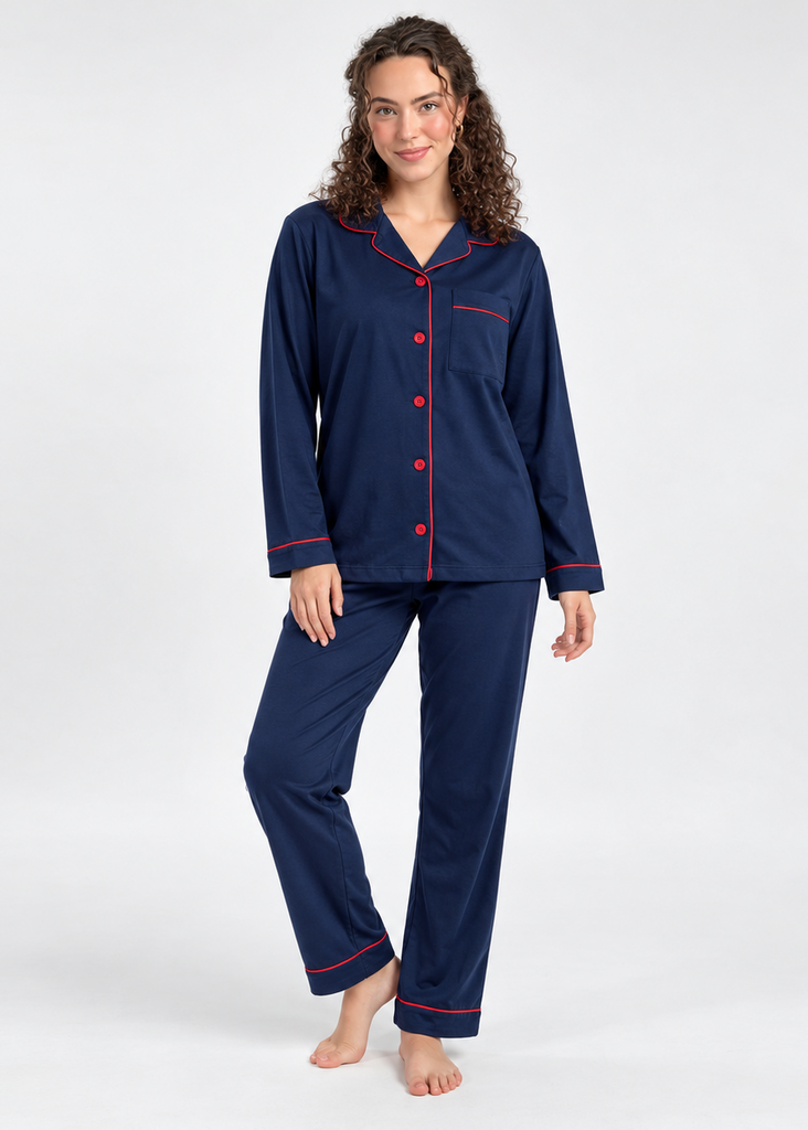 Soft Fleece Pajama Suit with Contrast Piping