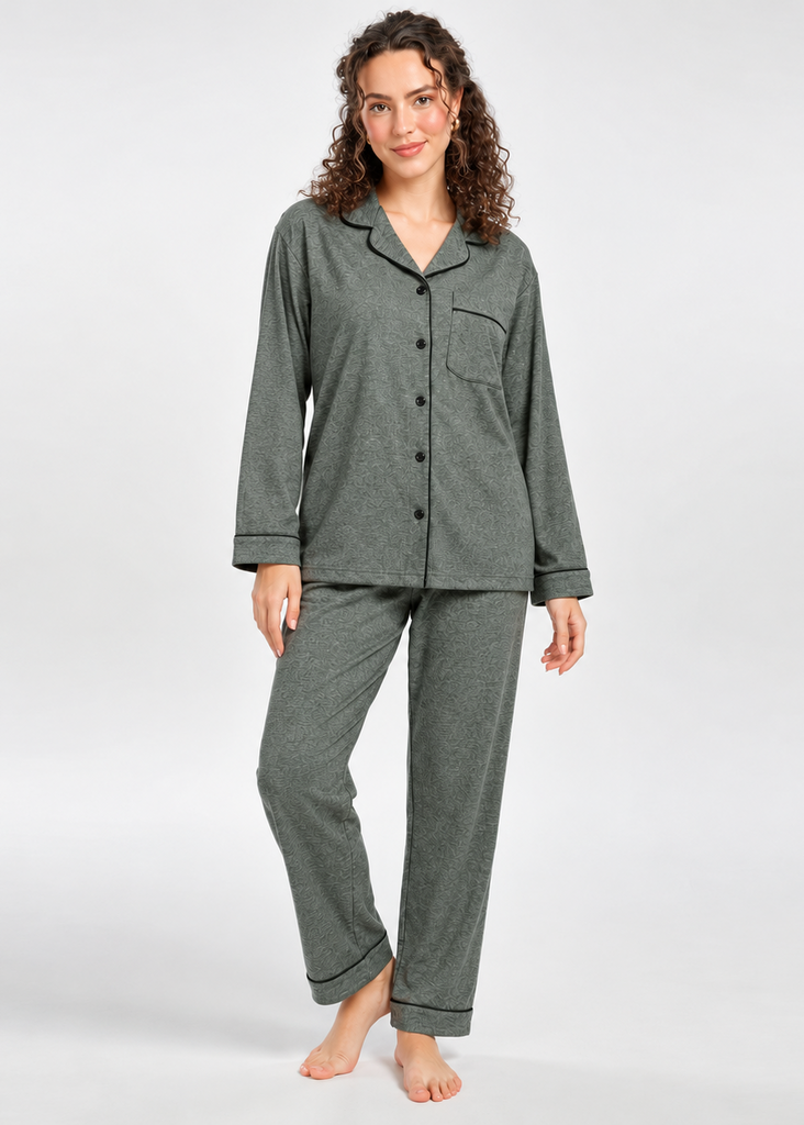 Soft Fleece Pajama Suit with Contrast Piping