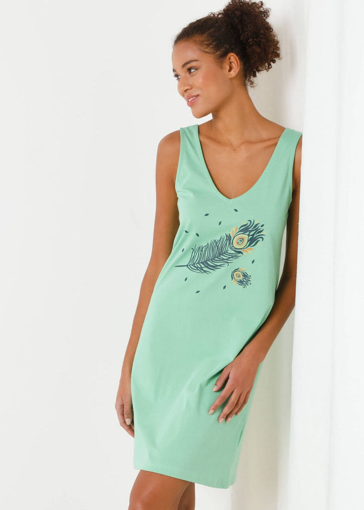 Cotton tank top nightie with "feather" print