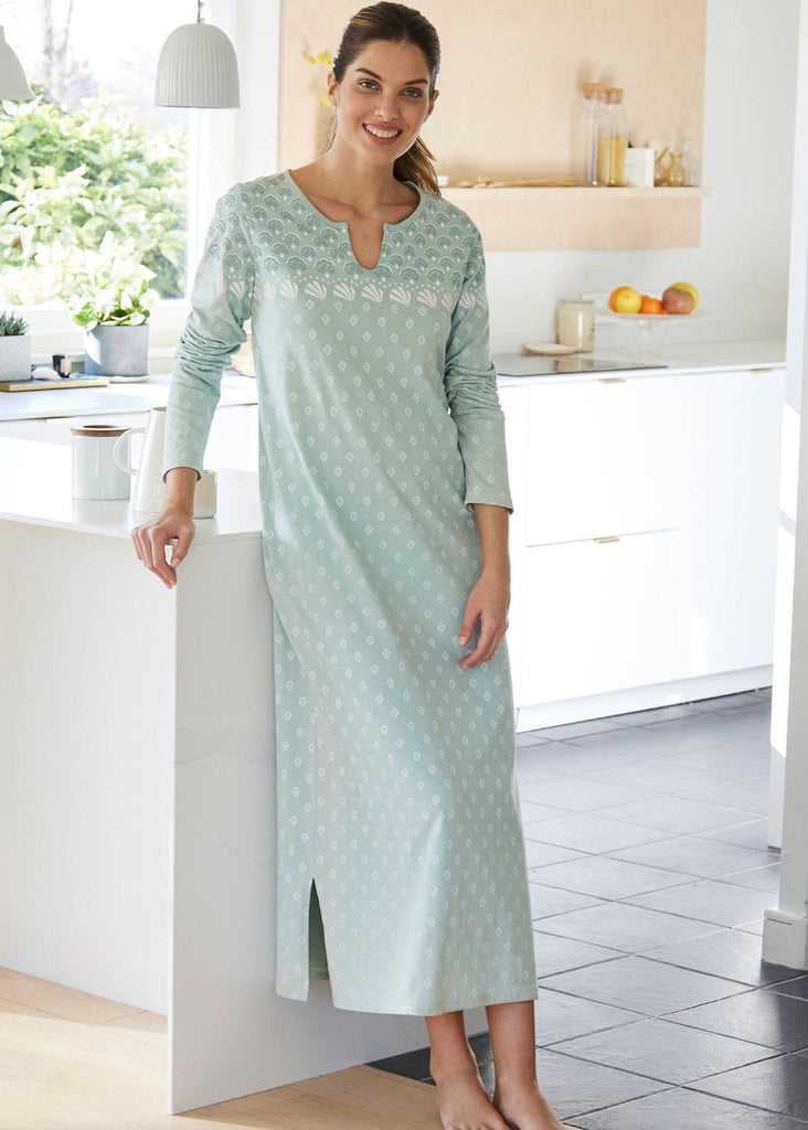Mint Green Printed Cotton Lounge Maxi Dress