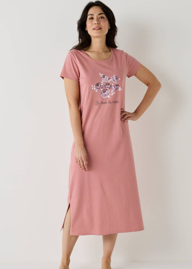 Dusty Pink Floral Printed Cotton Nightdress