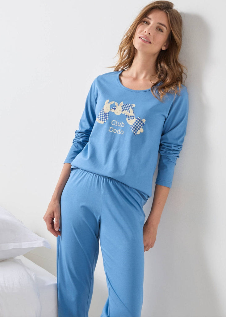 "Club Dodo" long-sleeved rabbit print pajamas