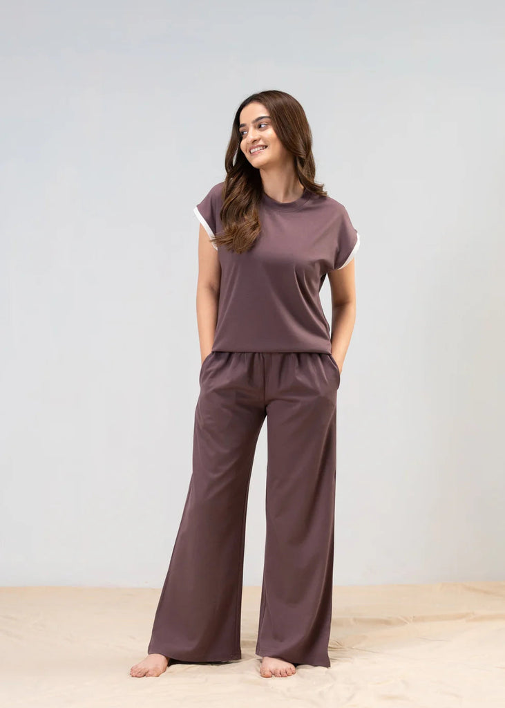 Crew Neck Short Sleeve Wide Leg Pocketed Two-Piece