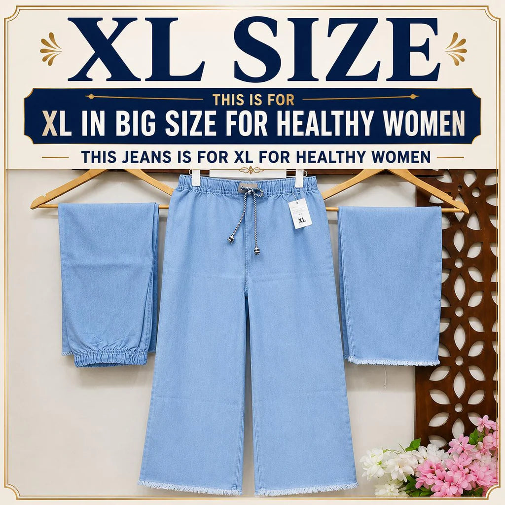 Sky Blue Wide Leg Elastic waist Denim Pant