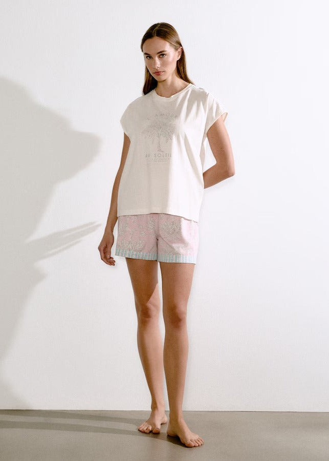 Short-sleeved pajamas with palm tree-shaped top