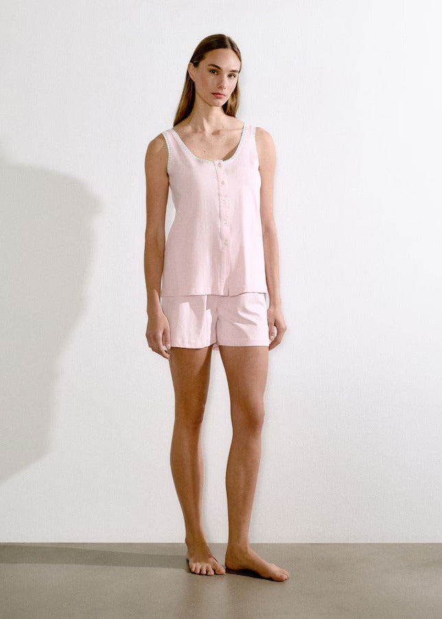 Mini polka dot print strappy top pajama with buttons