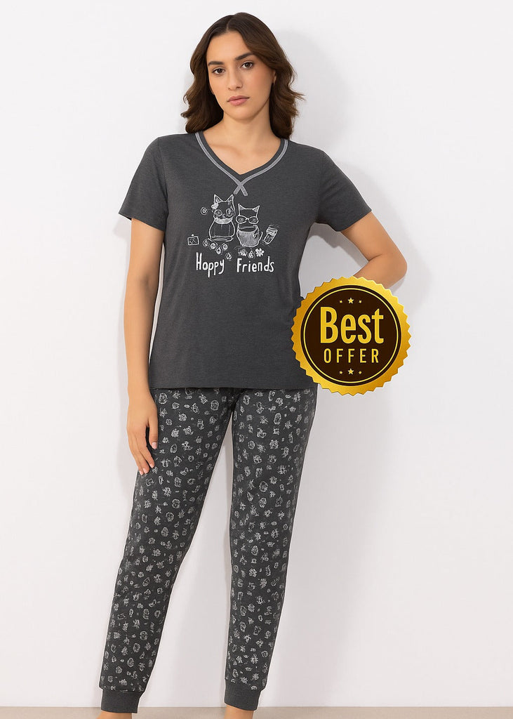 Grey Owl Print Pajamas