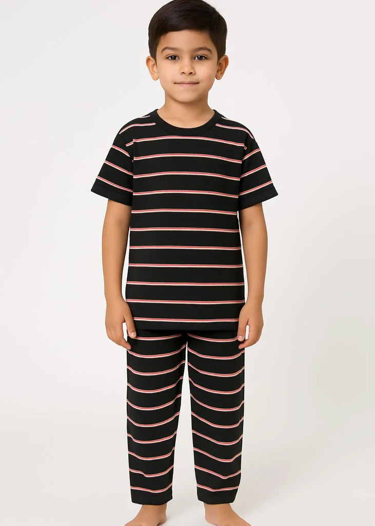 Classic Black & Red Striped Boys Night Suit