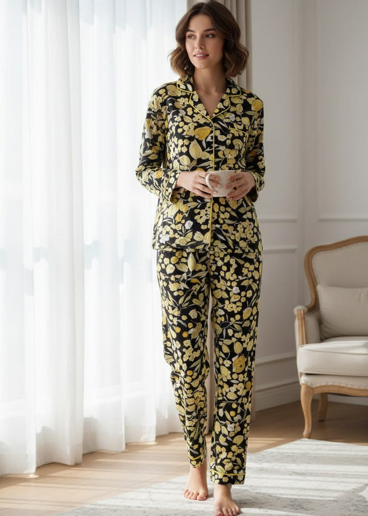 LINEN -Luxe Black & Yellow Floral Loungewear