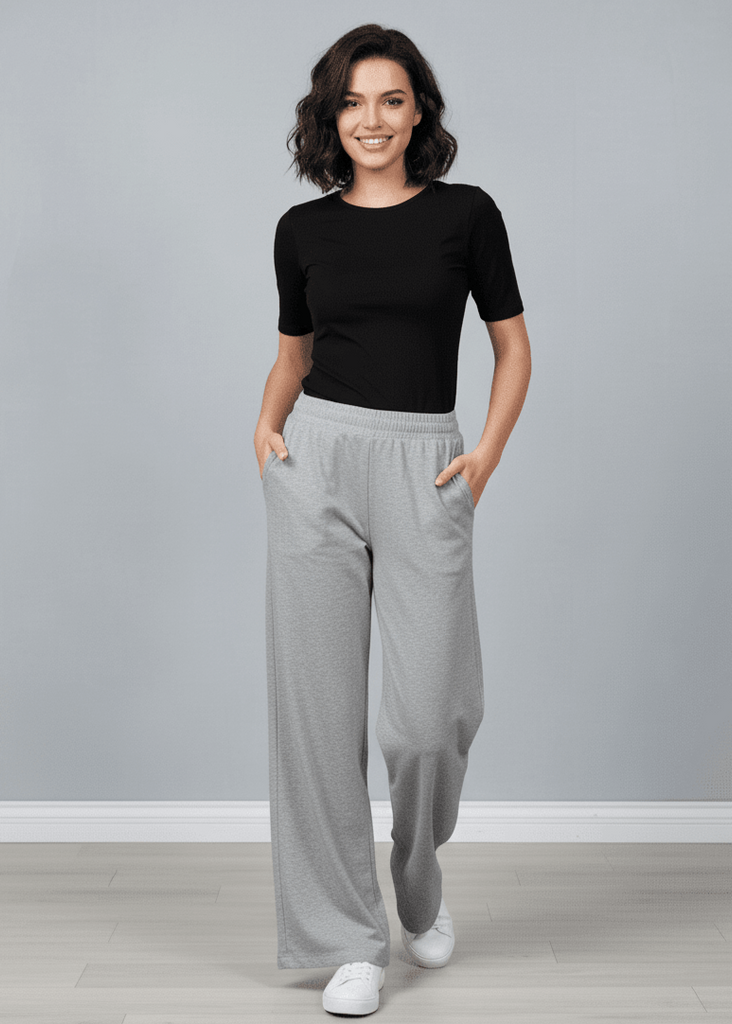 Women's Heather Grey Wide-Leg Trouser