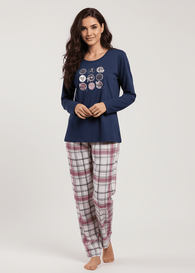 Winter Dream Navy Top & Check Trouser Set