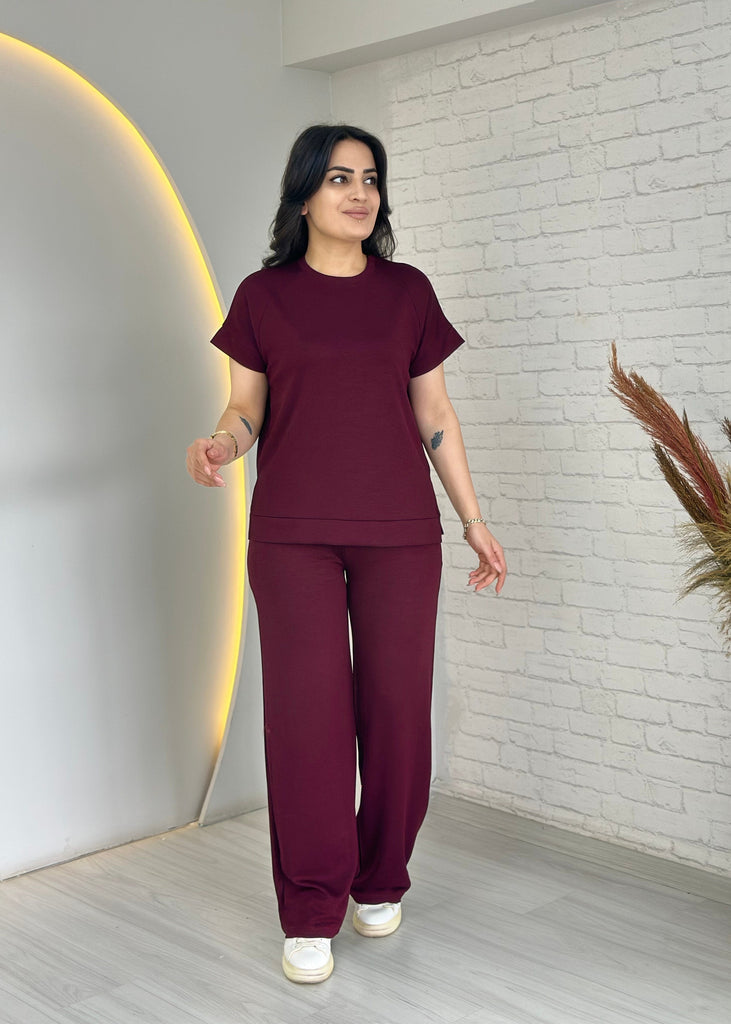 Crew Neck Short Sleeve Wide Leg Pocketed Two-Piece