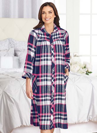 Flannel housecoat hot sale with snaps